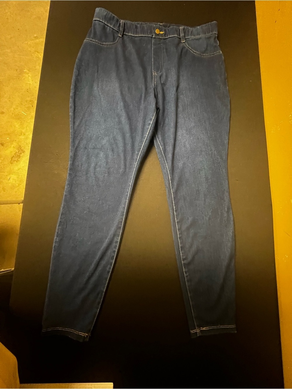 TIME & TRU PULL-ON DARK BLUE JEANS SIZE XL (16-18) FRONT POCKETS FAUX